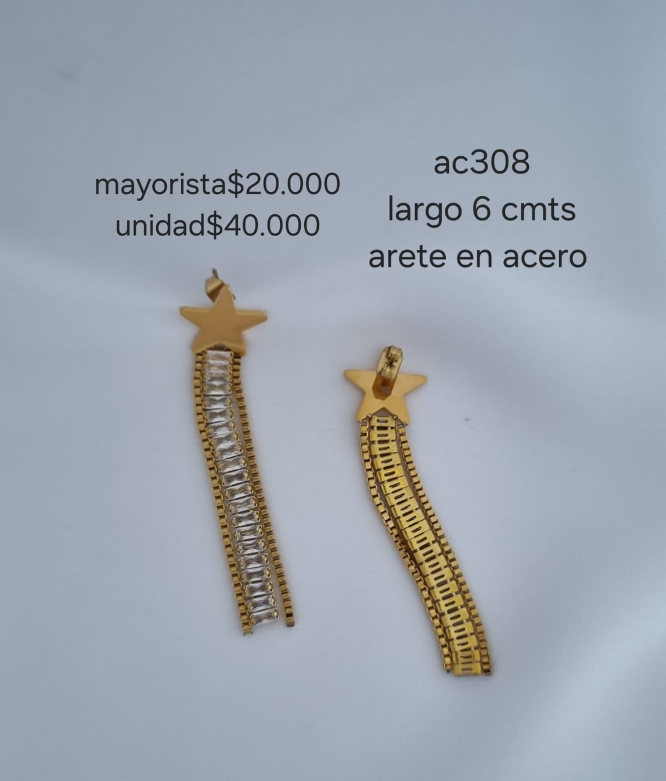 Ac 308 aretes en acero precio mayorista